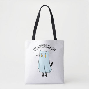 Tote Bag Mineure Meownace Drôle Fantôme Bleu Chat Halloween