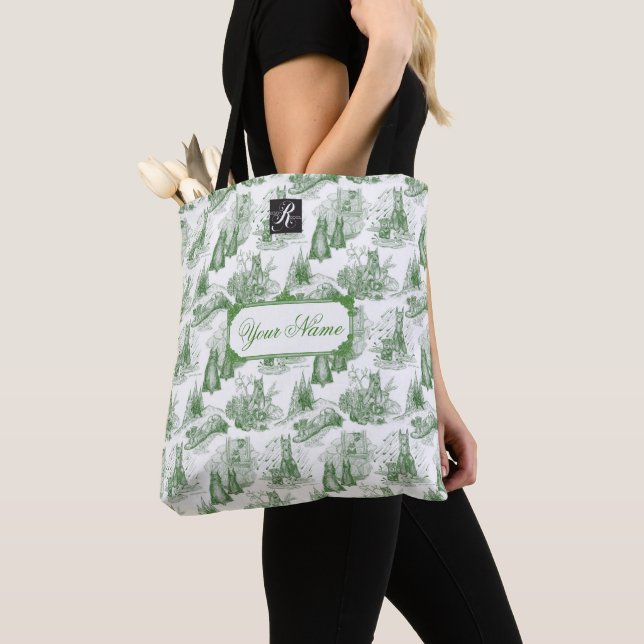 Tote Bag MINI SCHNAUZER Terrier Green Toile avec nom person (De près)