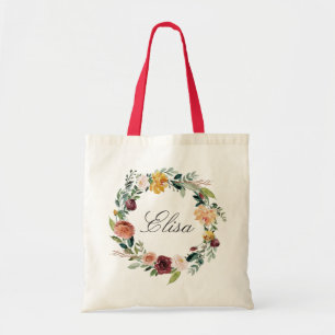 Tote Bag Miniature de couronne florale bordeaux orange