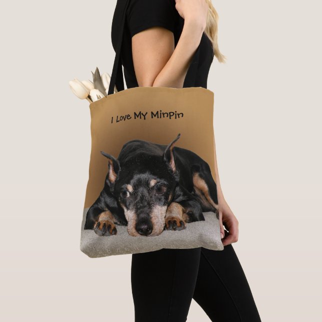 Tote Bag Miniature Pinscher aka Min Pin Love Nom de l'anima (De près)