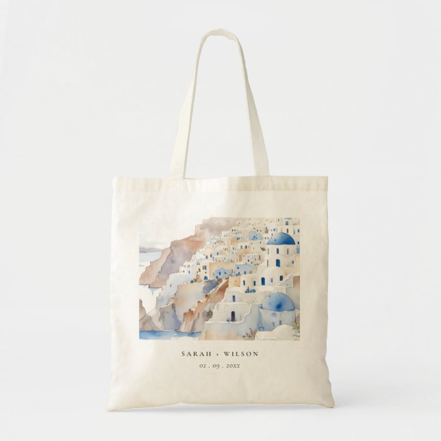Tote Bag Minimal chic Santorini Grèce Mariage aquarelle (Devant)