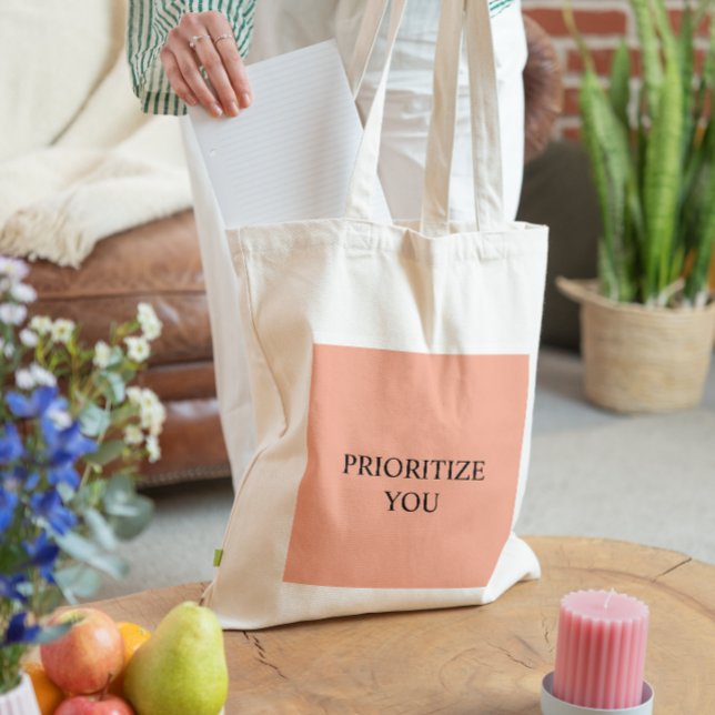 Tote Bag Minimal Prioritize You Quote Warm Blush Peach (Créateur téléchargé)