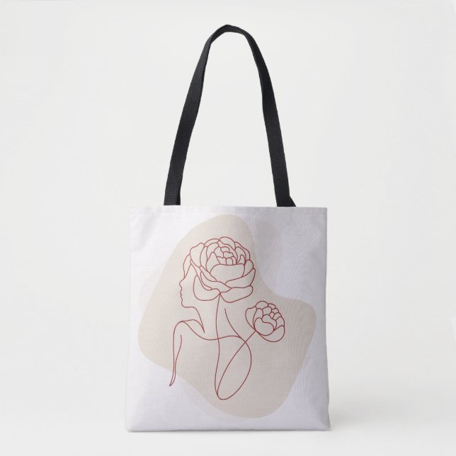 Tote Bag Minimalist Abstract Floral Line Art (Devant)