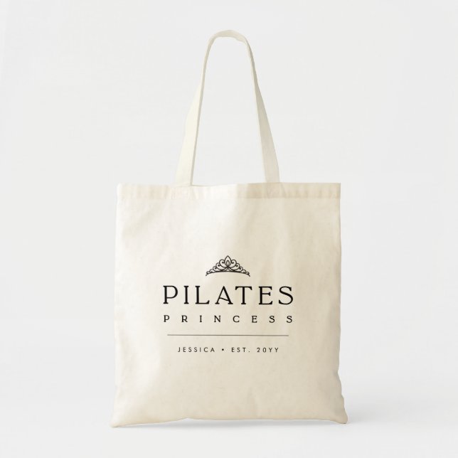 Tote Bag Minimalist Black Personalized Pilates Princess (Devant)