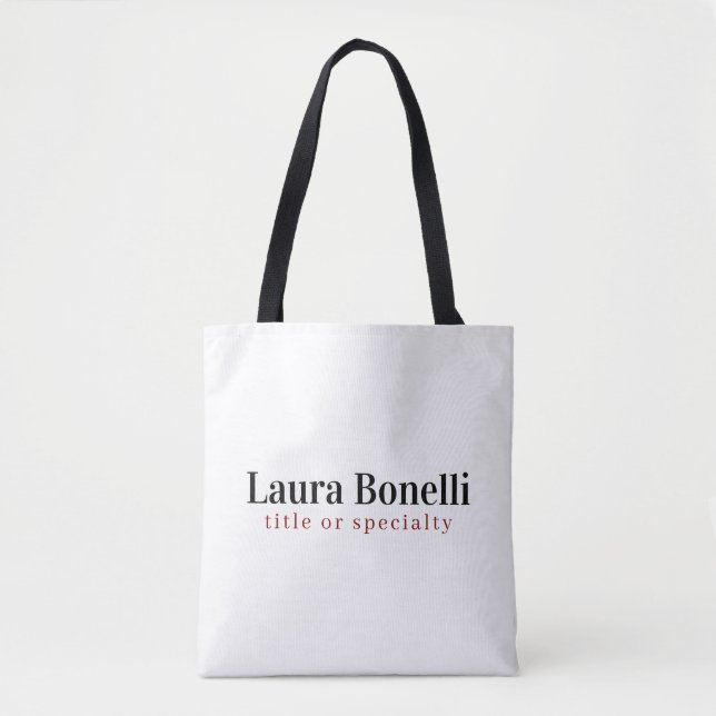 Tote Bag Minimalist Professional Modern Plain Name Title (Devant)