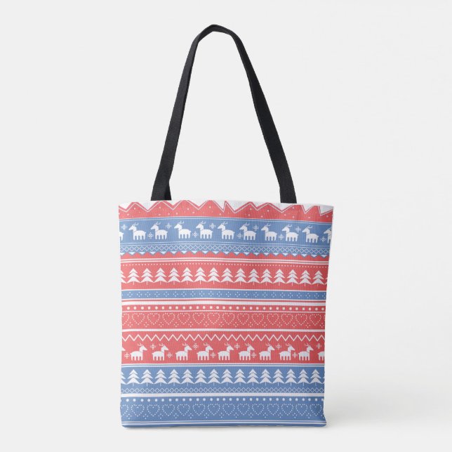 Tote Bag Minimalist Red & Blue Christmas - Unique Pattern (Dos)
