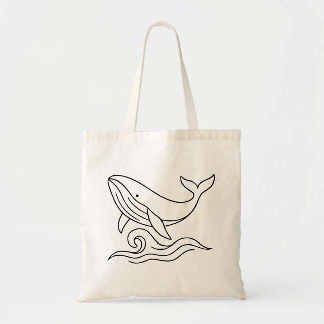 Tote Bag Minimalist Whale Line Art – Ocean Animal  (Devant)