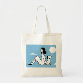 Tote Bag Minimalist Woman and Dog Illustration