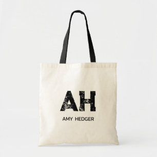TOTE BAG MINIMALISTE NOIR MONOGRAMME À DEUX LETTRES NOM NAT