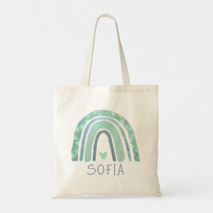 Tote Bag Mint-green and blue tone boho rainbow