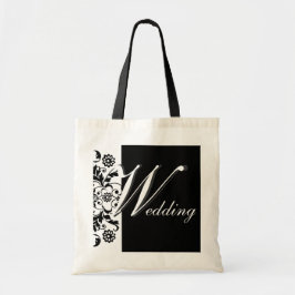 Tote Bag Minuit en manuscrit fleuri noir de mariage de