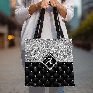 Tote Bag Minuscule cristal argent noir monogramme diamant é