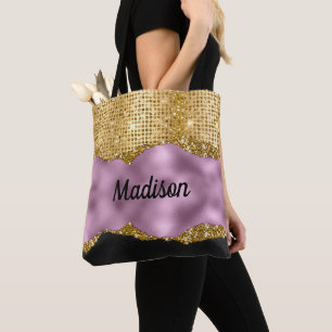 Tote Bag Minuscule Parties scintillant Violet Or noir monog