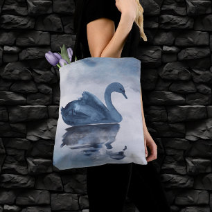Tote Bag Misty Reflections Moody Dusty Blue Swan sur le l