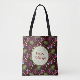 Tote Bag Mittens de Noël, Snowflakes, Bâtons à menthe poivr
