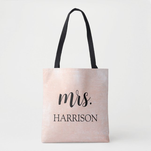Tote Bag Mme Bride moderne Mariage de script rose et noir (Devant)