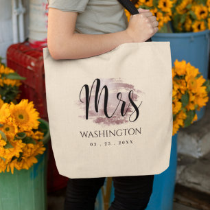 Tote Bag Mme Elegant Script Rose Gold Mariage Monogramme