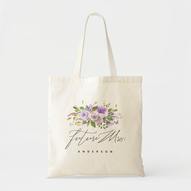Tote Bag Mme florale Calligraphy de verdure pourpre future (Devant)