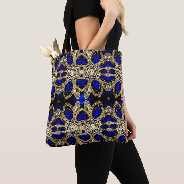 Tote Bag mode style girly turquoise marine bleu or (De près)