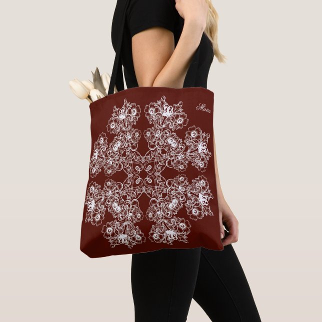 Tote Bag Modèle baroque floral de rouge foncé de style (De près)