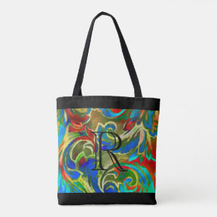 Tote Bag Modèle Damas très coloré avec Monogramme