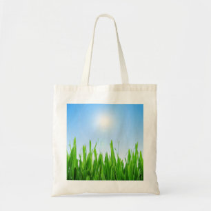 Tote Bag Modèle de texte personnalisé Prairie verte ciel bl