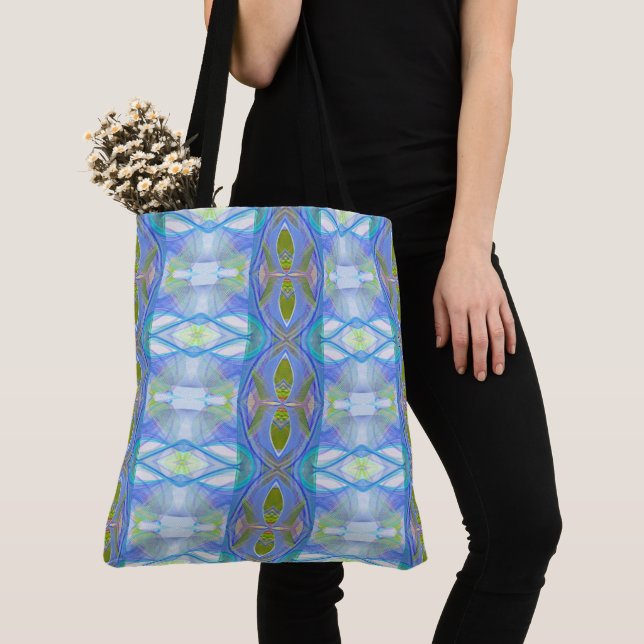 Tote Bag modèle ethnique bleu de fractale (De près)