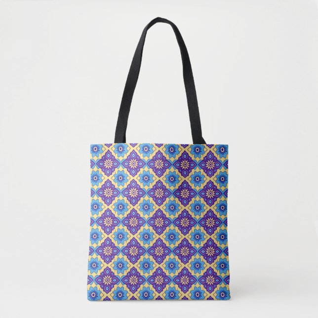 Tote Bag Modèle floral géométrique rétro-vibrant (Devant)