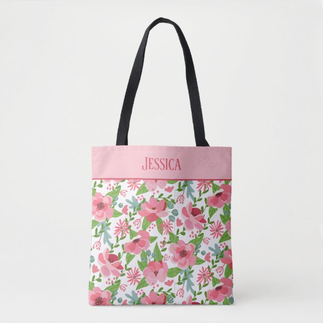 Tote Bag Modèle floral rose féminin (Devant)