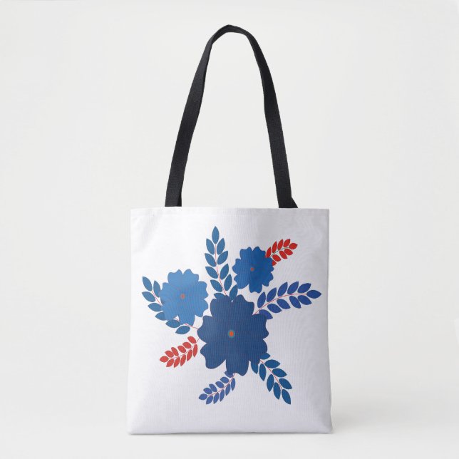 Tote Bag Modèle vectoriel simple de fleurs bleues (Devant)