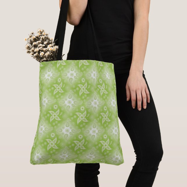 Tote Bag Modèle vert de chaux de Paisley (De près)