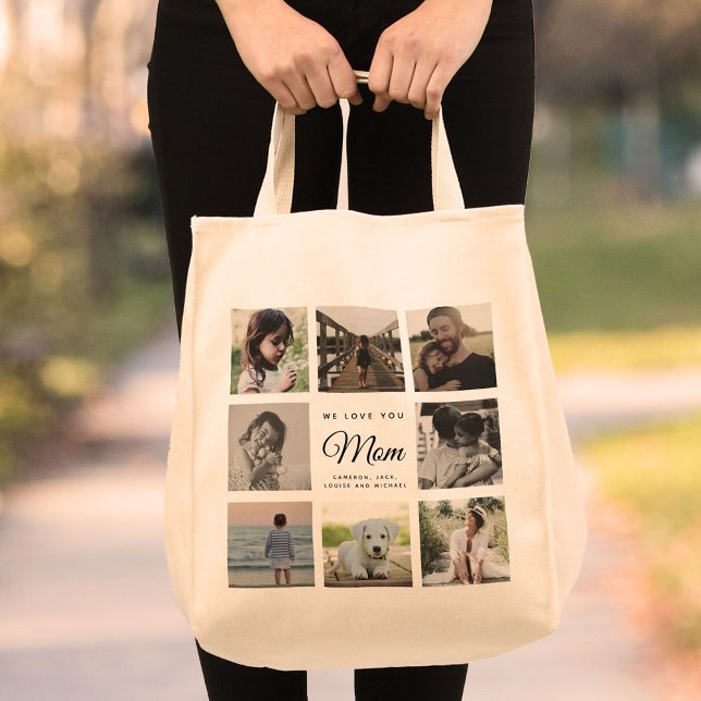Tote Bag Modern Chic Fête des Mères Maman Famille Photo Col (Créateur téléchargé)