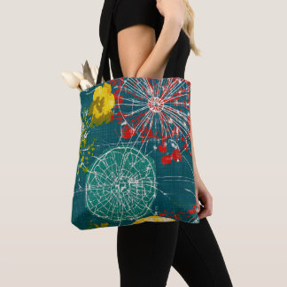 Tote Bag Modern Teal & Red Abstract