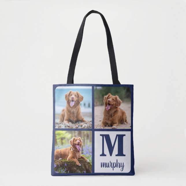 Tote Bag Moderne 3 animaux de compagnie photo Monogramme Am (Devant)