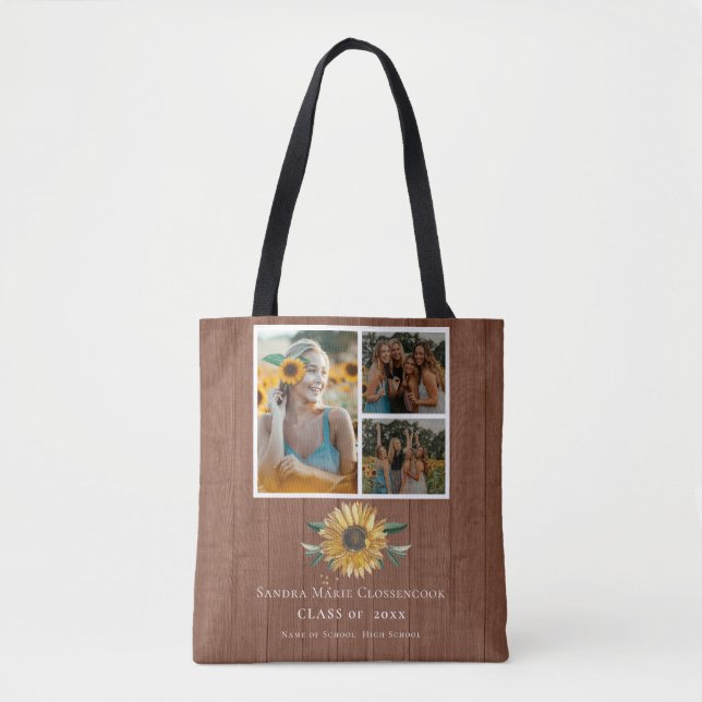 Tote Bag Moderne 4 Photo Collage Tournesol graduation (Devant)