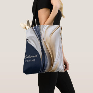 Tote Bag Moderne Abstrait-Bleu Blanc Or-Demoiselle d'honneu
