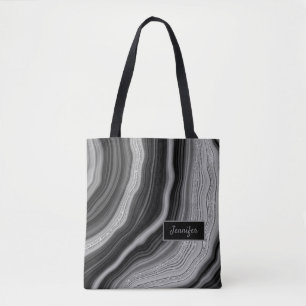 Tote Bag Moderne argent noir agate cristal personnaliser no