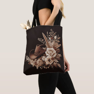Tote Bag Moderne Country Western-Fleurs avec un chapeau de
