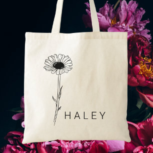 Tote Bag Moderne élégant Botanique Noir & Blanc Floral