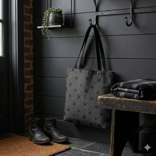 Tote Bag Moderne Élégant Chic Étoile Noir Motif Monogramme