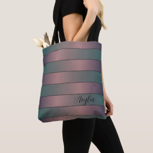 Tote Bag Moderne Élégant Mauve Et Turquoise Monogramme