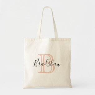 Tote Bag Moderne Elegant Rose Or Personnalisé Monogramme
