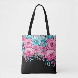 Tote Bag Moderne Elegant rose & Turquoise Floral Fourre-tou