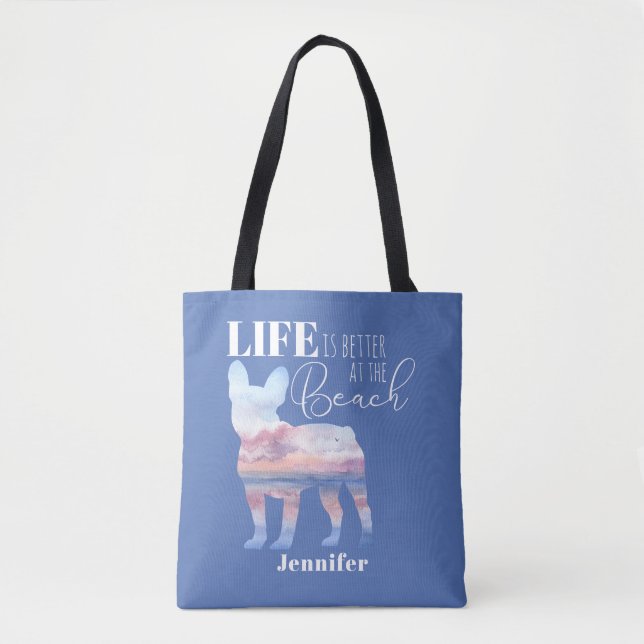 Tote Bag Moderne Français Bulldog Beach Thème Fourre-tout (Devant)