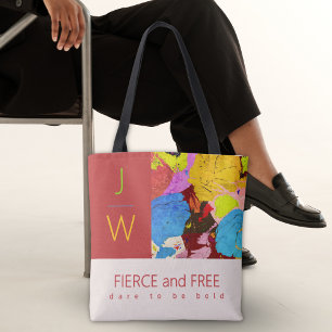 Tote Bag Moderne Gras Élégant Monogramme Art Abstrait