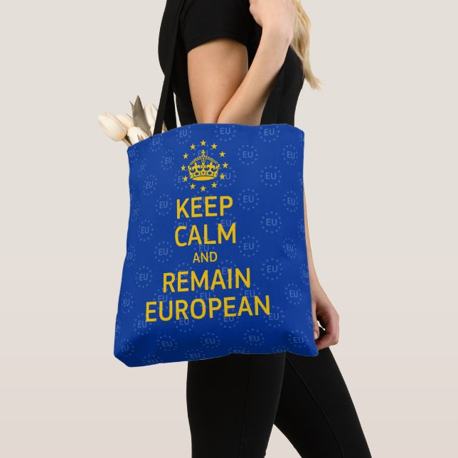 Tote Bag Moderne Jaune Bleu Garder calme Couronne Europe Ve (De près)