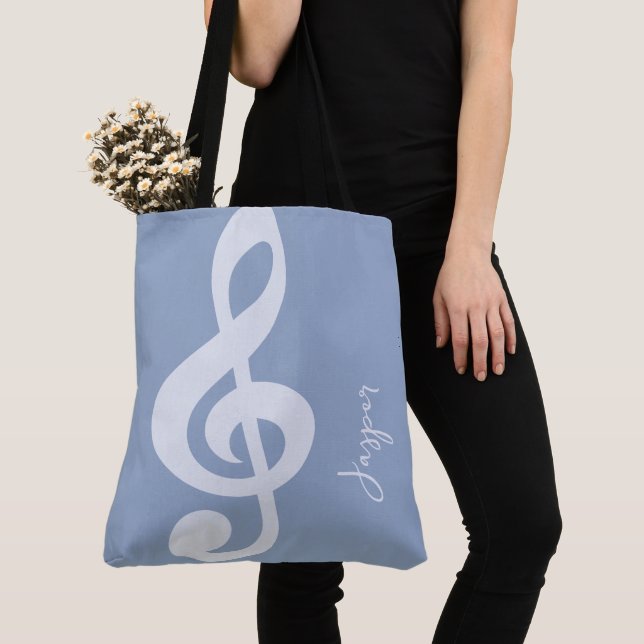 Tote Bag Moderne Minimal Pastel Bleu Musique Symbole Nom (De près)