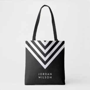 Tote Bag Moderne minimaliste noir & blanc Chevron géométriq