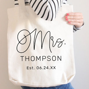 Tote Bag Moderne monogramme de mariage avec date Mme