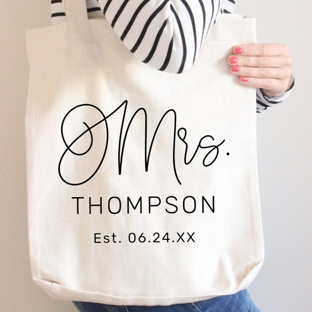 Tote Bag Moderne monogramme de mariage avec date Mme (Créateur téléchargé)